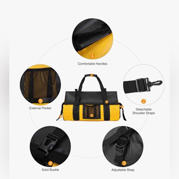 CAMEL CROWN Yellow SPORTS GYM BAG WATERPROOF DUFFEL WEEKENDER 30L WSHOULDERSTRAP - Picture 5 of 9